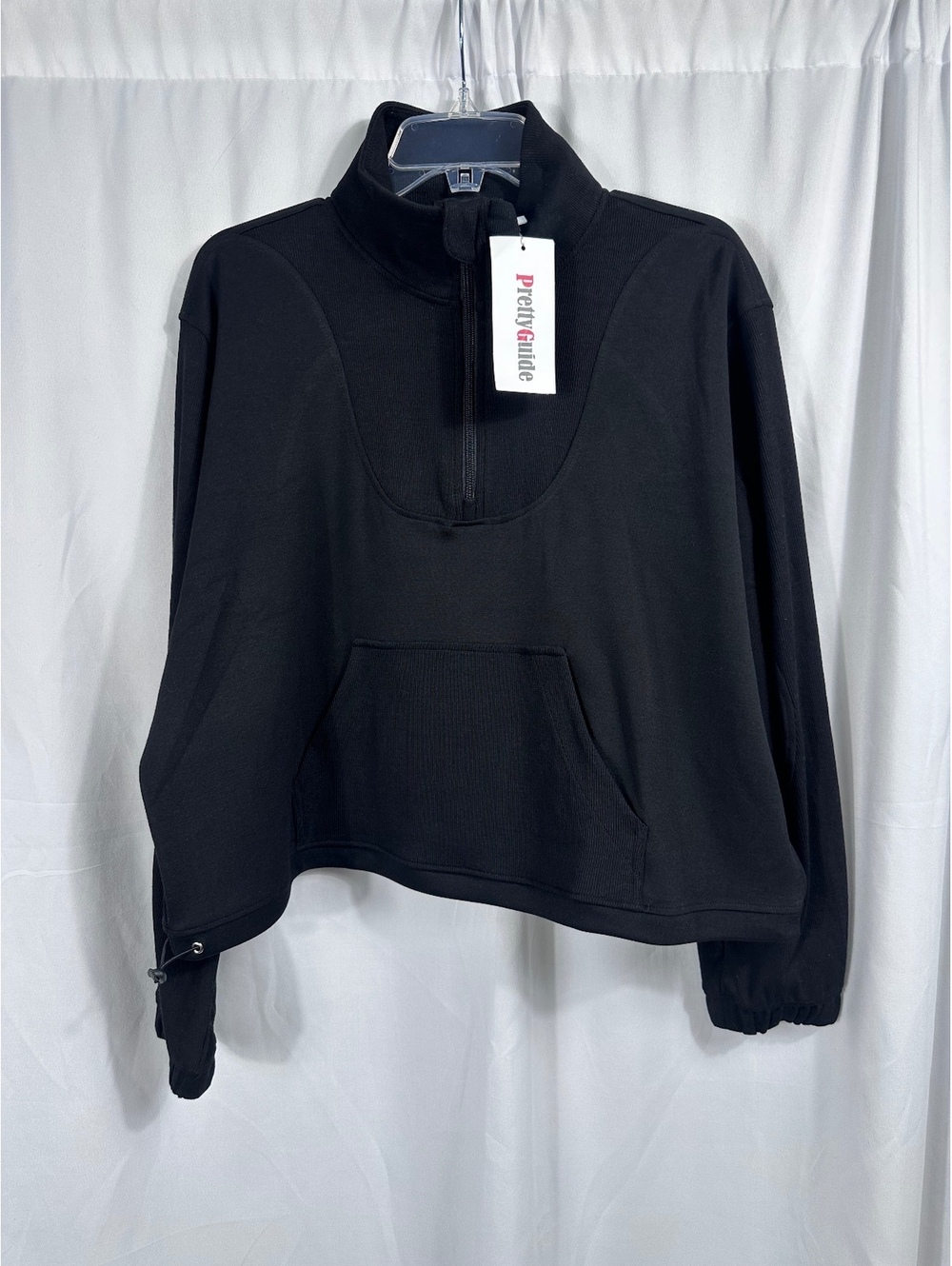 PrettyGuide Black Retro Modern Half-Zip Pullover Sweatshirt Size Large